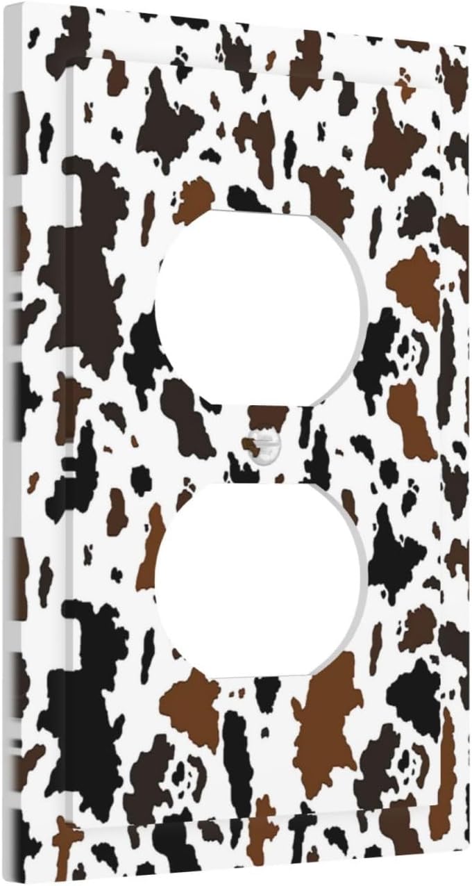 Outlet Covers Rustic Cowhide Highland Cow Milk Cow 1 Gang Duplex Light Switch Cover Decorative