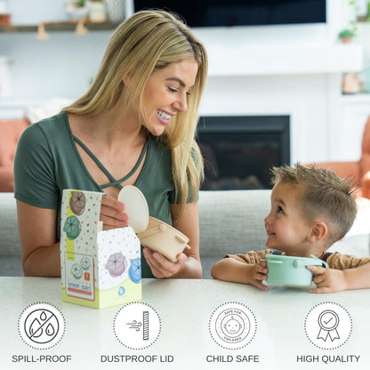 Silicone No Spill Snack Cups for Toddlers – Portable Baby Snack Cup Containers with Dustproof Lid
