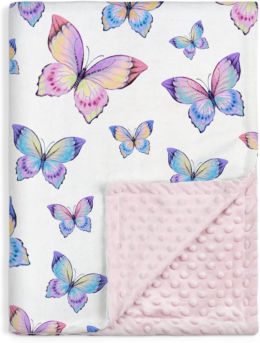 SANDJEST Kid Blankets for Girls 30 x 40 - Kids Throw Minky Blankets with Layer Dotted Backing