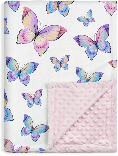 SANDJEST Kid Blankets for Girls 30 x 40 - Kids Throw Minky Blankets with Layer Dotted Backing