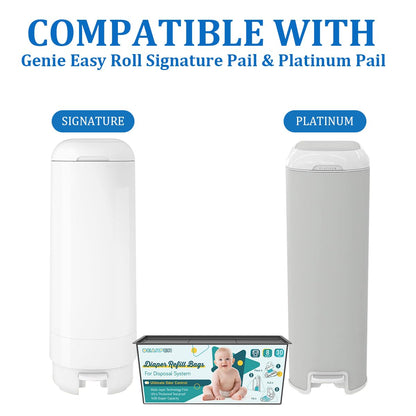 Diaper Pail Bags Refills 4 Pack (120 Count), Compatible with Genie Easy Roll Signature and Platinum Pails, 7-Layer Odor Control, Extra Thickness, Lasts up to 8 Months Per Refill