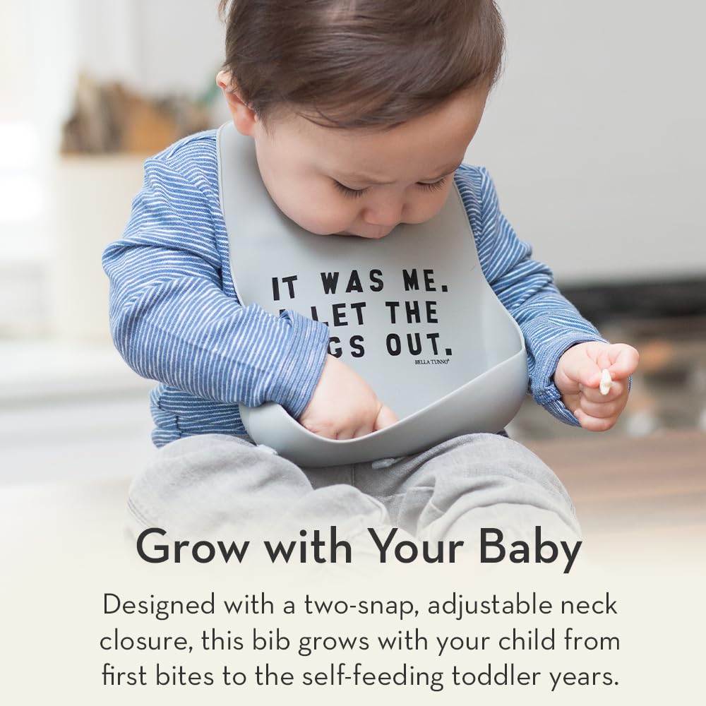 Baby Bib for Eating by Bella Tunno, Waterproof Silicone Bib with Large Food Catcher, Adjustable Fit