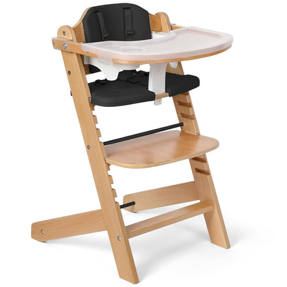 Cowiewie Natural Wooden High Chair for Babies & Toddlers 3-Tier Remove & 2 Adjustable Tray, 8
