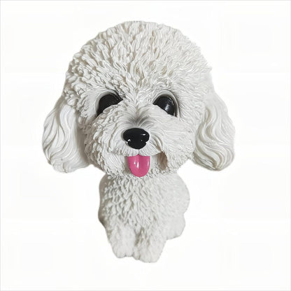 Resin Bobbing Head Dog Figurines Mini Bobblehead Puppy for Home Office Desk Car Dashboards Decor Ornaments (Teddy - White)