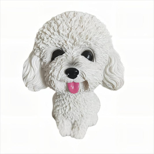 Resin Bobbing Head Dog Figurines Mini Bobblehead Puppy for Home Office Desk Car Dashboards Decor Ornaments (Teddy - White)