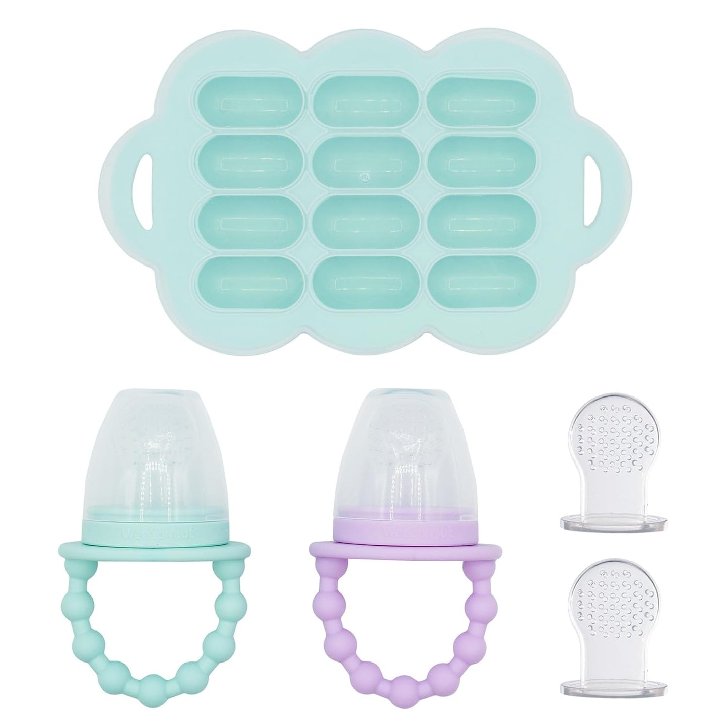 WeeSprout Silicone Baby Food Feeders + Freezer Tray for Batch Prep, Set of 2, Introduce New Foods