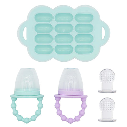 WeeSprout Silicone Baby Food Feeders + Freezer Tray for Batch Prep, Set of 2, Introduce New Foods