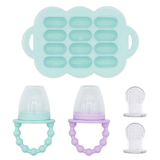 WeeSprout Silicone Baby Food Feeders + Freezer Tray for Batch Prep, Set of 2, Introduce New Foods