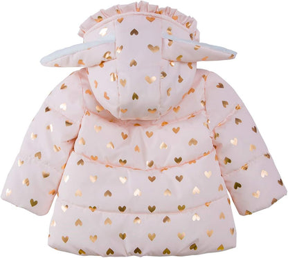 Rokka&Rolla Baby Girls' Water-Resistant Soft Mini Fur Lined Puffer Jacket Winter Coat for Newborn Infant Toddler