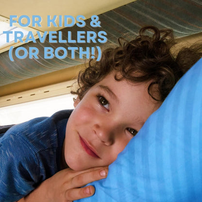 kinder Fluff Children Pillows (2X) - The Only Twin Pillows for Kids 300T Cotton Shell & Down Alternative Fill - Ideal for Travel, Bedding Set & Floor Cushions (16x24in - Blue)