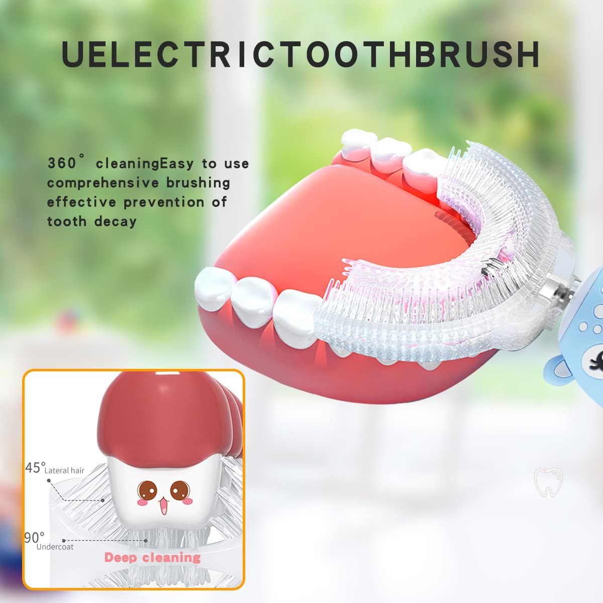 Kids Electric Toothbrushs U Shaped sonic Automatic Toothbrush with 4 Brush Heads, Six Cleaning