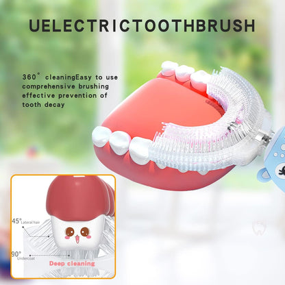 Kids Electric Toothbrushs U Shaped sonic Automatic Toothbrush with 4 Brush Heads, Six Cleaning