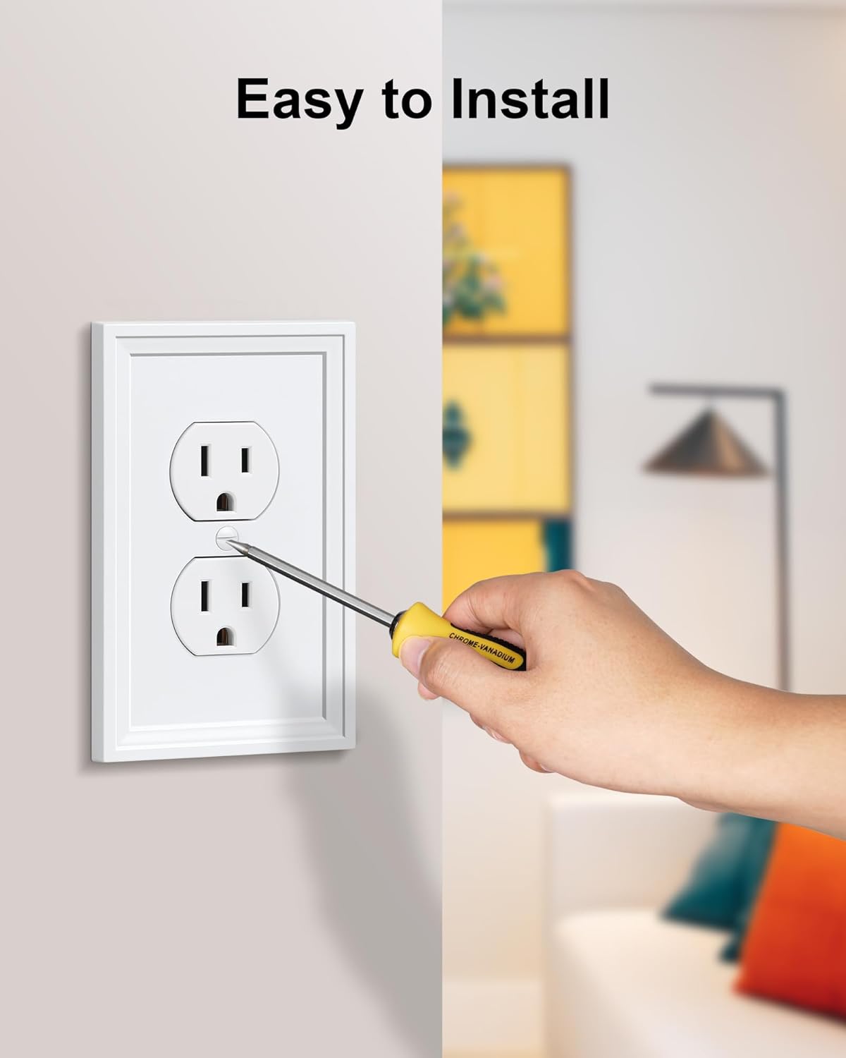 2-Pack Duplex Outlet Cover, Natural Bamboo Fiber Switch Plates and Outlet Covers, White Decorative Wall Plates for Electrical Outlets, 1 Gang Receptacle Cover, Corrosion Resistant