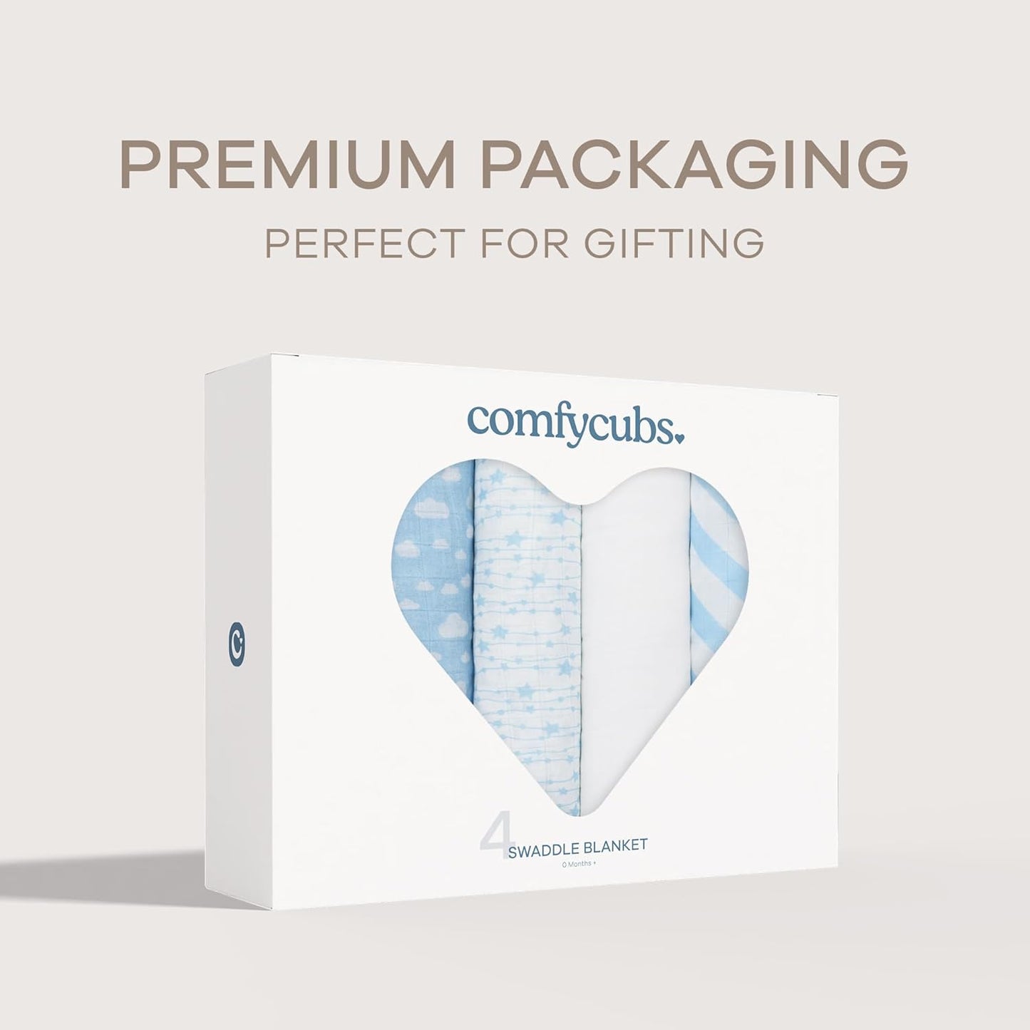 Comfy Cubs Muslin Swaddle Blankets Pack of 4, 47 x 47 Inches, Soft Cotton Baby Blanket Set, Large Multipurpose Swaddling Wraps for Newborns - Self-Soothing Swaddle - Blue