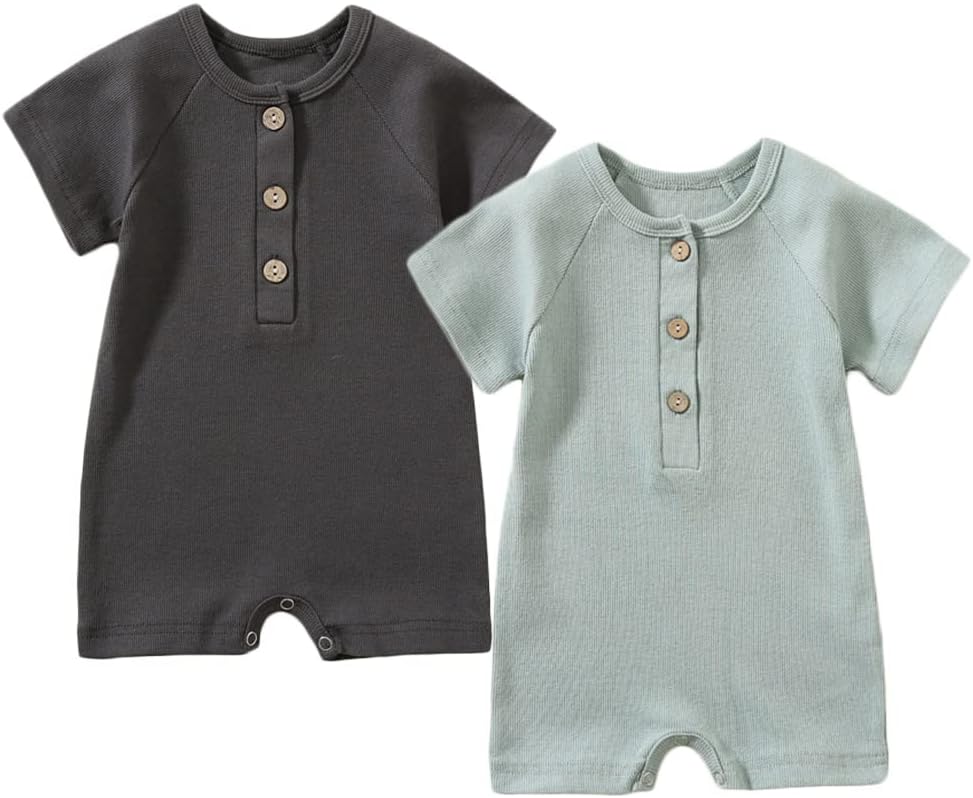 Baby Boys Girls 2 Pack Romper Jumpsuits Short Sleeve One Piece Clothes Sets