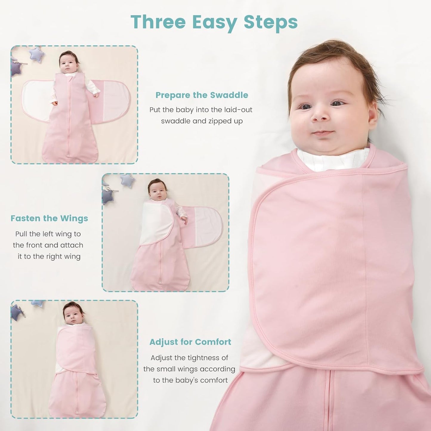 Baby Swaddle Sleep Sack 1.0 Tog 3-in-1 Cotton Baby Swaddle Blanket Wrap for Newborns 6-12 Months