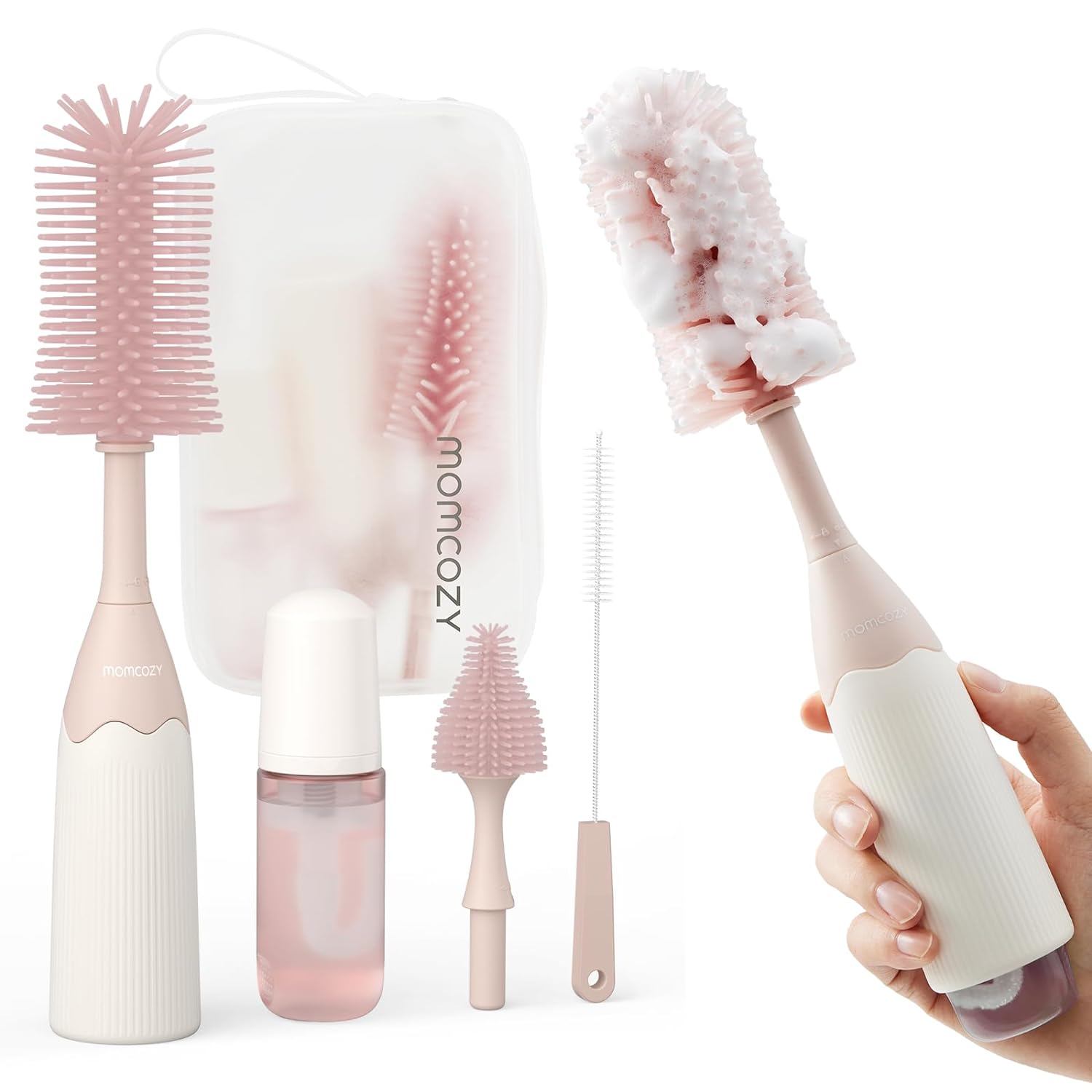 Momcozy Bottle Brush Kit, Innovative Push-Press Design for Better Cleaning - Baby Bottle Cleaner