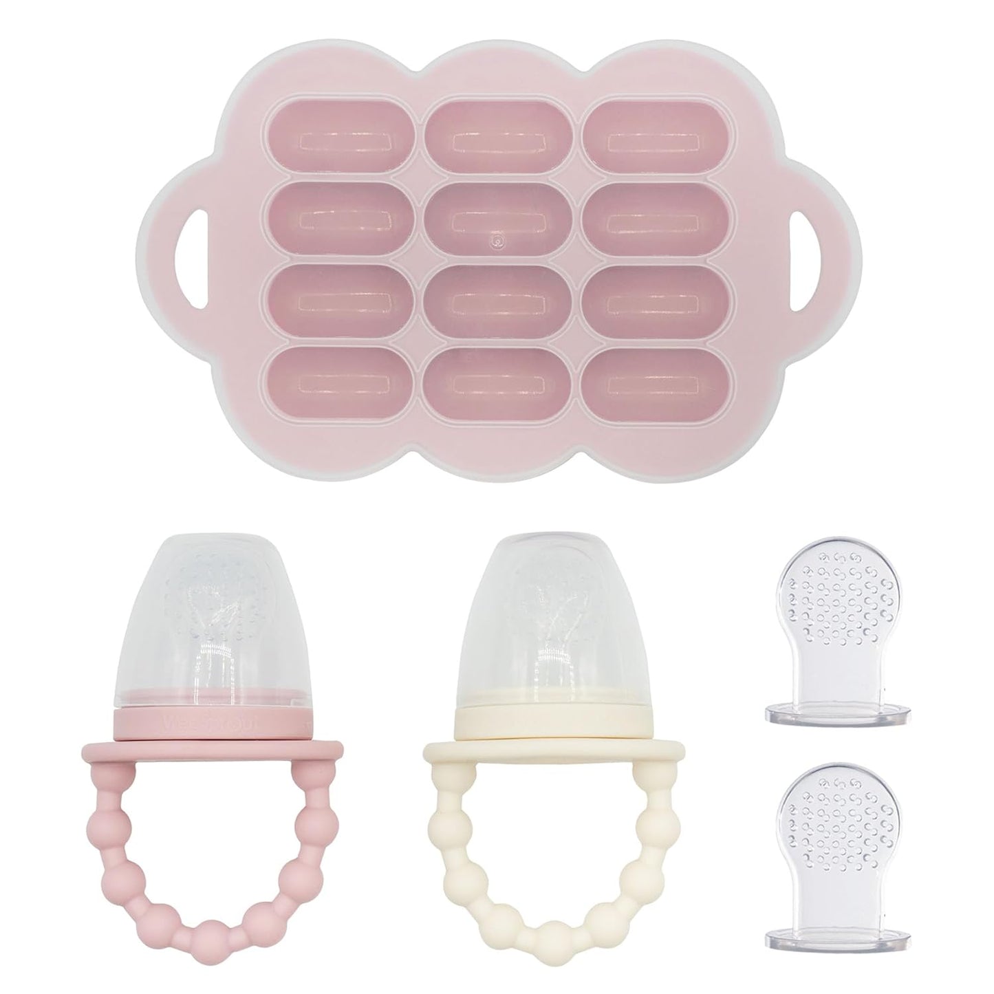 WeeSprout Baby Food Feeder Set - 2 Silicone Feeders & Reusable Freezer Tray with Lid - BPA-Free