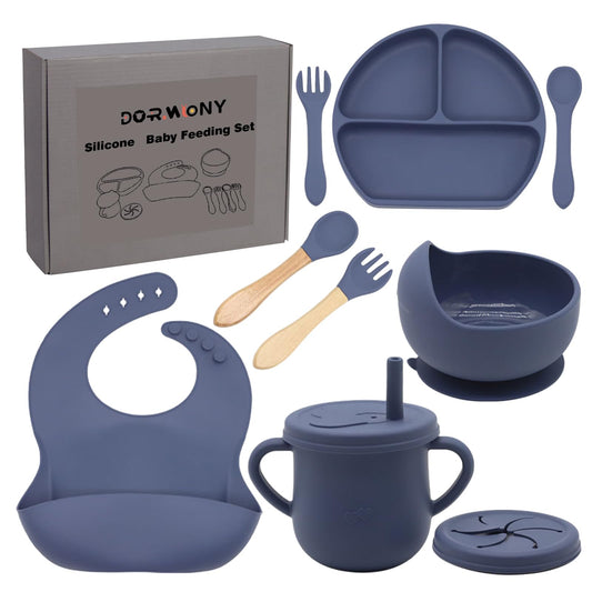 Dormlony 100% Silicone Baby Feeding Set, BPA Free Baby Dishes with Suction Bowl, Divided Plate