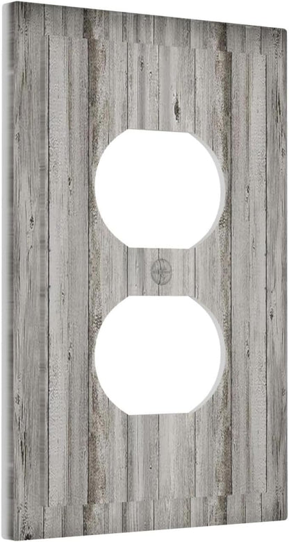 Outlet Covers Farmhouse Rustic Grey Barn Door Wood 1 Gang Duplex Wall Plate Decorative Switch Plates Electrical Receptacle Faceplate Light Switch Cover for Bedroom Cabin Decor