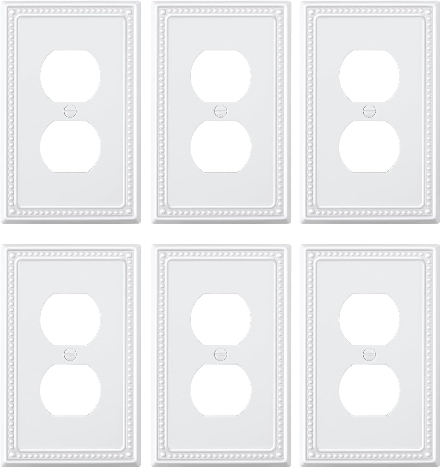 6-Pack Duplex Outlet Cover Plate, Pure White Metal Wall Plates for Electrical Outlets, 1 Gang