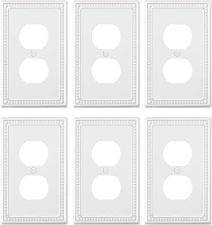 6-Pack Duplex Outlet Cover Plate, Pure White Metal Wall Plates for Electrical Outlets, 1 Gang