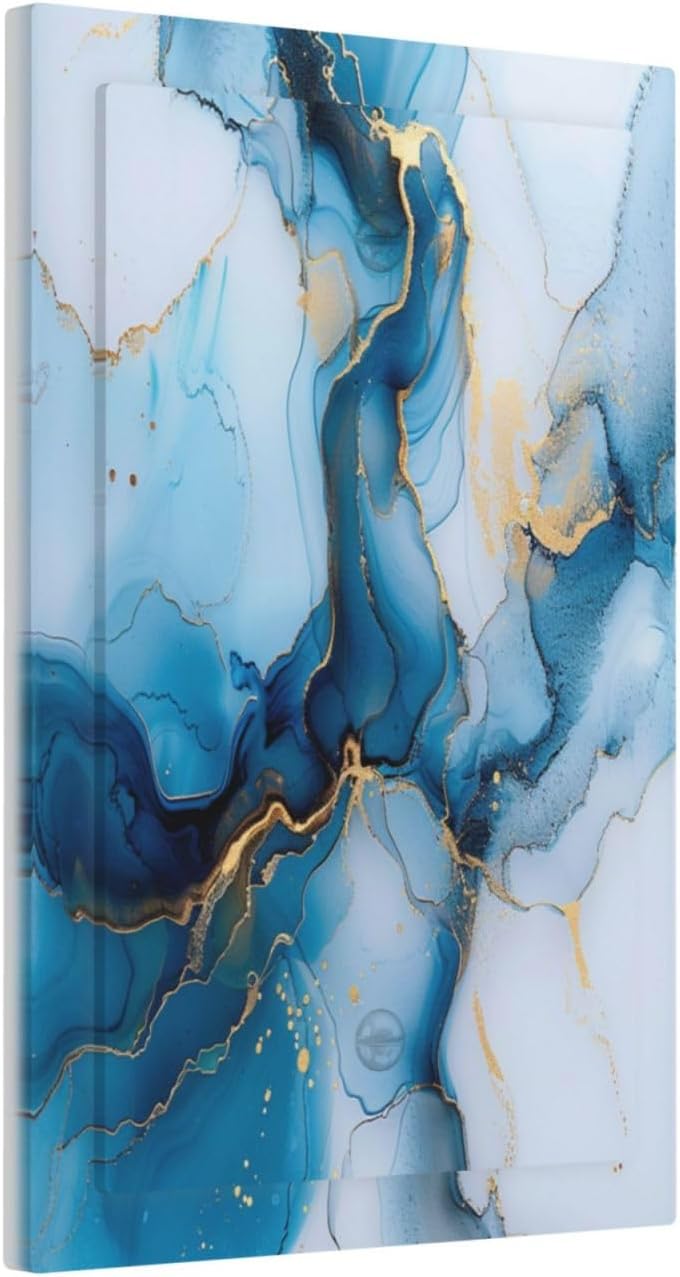 Decorative Switch Covers Plate Modern Abstract Blue Gold Line Marble 1 Gang No Device Single Blank Outlet Covers Wall Plate Cover Light Switch Plate Electrical Faceplate for Bedroom Decor
