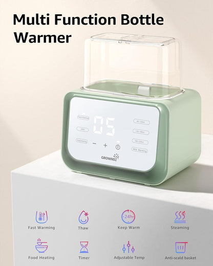 Baby Bottle Warmer, Grownsy 8-in-1 Fast Milk Warmer with Timer Breastmilk or Formula, Fits 2