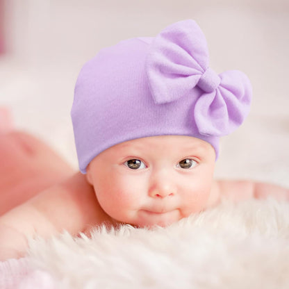 BQUBO Newborn Baby Hats Mittens Set Hospital Hat Beanie Infant Bow Hats Baby Gloves No Scratch Mittens for 0-6 Months