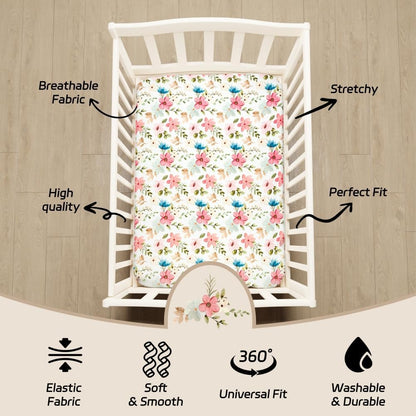4 Pack Baby Girl Crib Sheets Set Soft Fitted Floral or Elephant Theme Baby Girl Mattress Covers Breathable Toddler Bed Sheets for Infant or Newborn Girls (Flower, Crib Sheets)