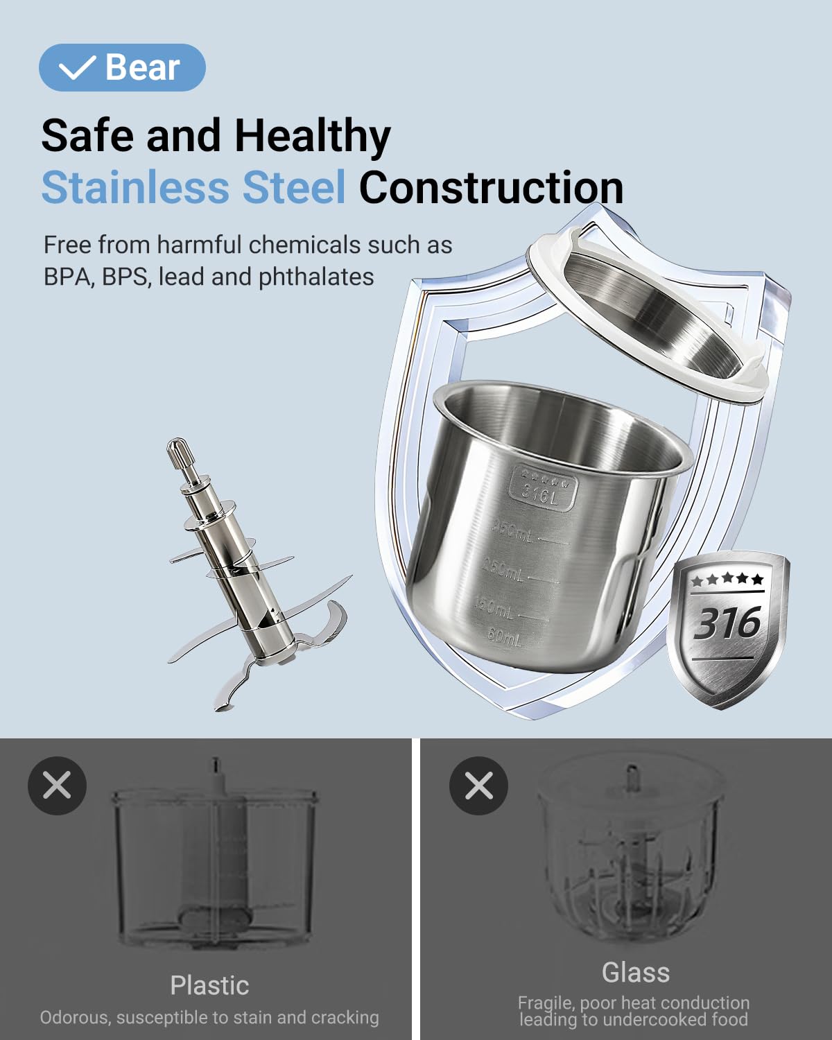 Bear NutriEase AllStage Stainless Steel Baby Food Maker Steamer and Blender