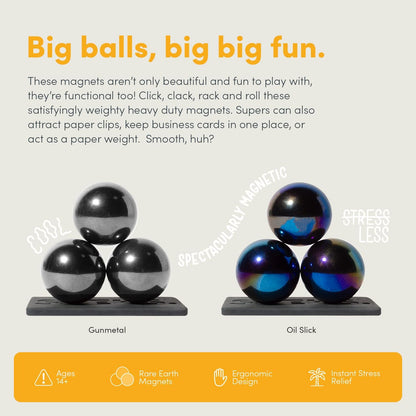 Speks Supers, 33mm Magnets Balls Fidget Toys for Adults, Set of 6, Great Office Desk Decorations and Stress Relief Gifts, Oil Slick