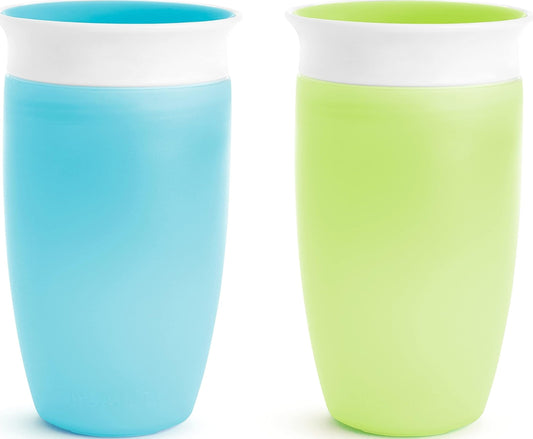 Munchkin Sippy Cups for Toddlers 1-3, Spill Proof Miracle 360 Cup, 10 Ounce, 2 Pack, Green/Blue