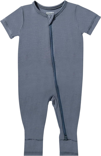 GUISBY Rayon Made from Bamboo Baby Pajamas, Summer Short Sleeve Footless Rompers, 2 Way Zipper Sleeper