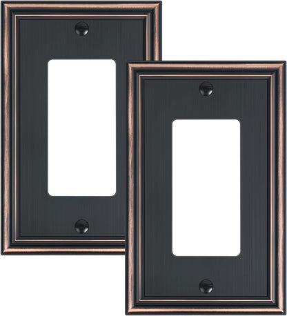 2-Pack Decorator Outlet Cover Plate, Aged Bronze Decorative Switch Plates and Outlet Covers, Durable Zinc Alloy Wall Plates for Electrical Outlets, Receptacle, GFCI Outlet, Dimmer Switch