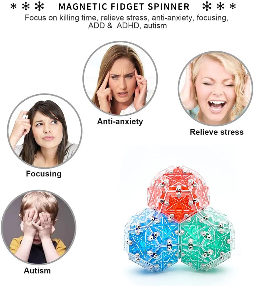 Magnetic Fidget Spinner Toys 14-Piece Set，Puzzle Balls Building Blocks，Stress Reduction and Anxiety Relief Hand Spinner for Adults Kids…