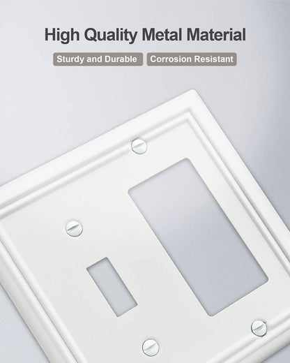 2-Pack Combination Metal Wall Plate, 1 Toggle / 1 Decorator Switch Plates and Outlet Covers, Off White Finish, 4.96''*4.88, Midsize