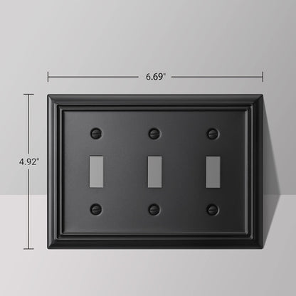 DEWENWILS Triple Toggle Wallplates, Black Light Switch Covers, Heavy Duty Metal Material, Pack of 2