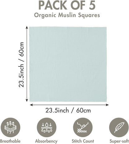 Muslin Receiving Blankets, Neutral Blanket Swaddling for Newborn Boys and Girls, 5 Pack Breathable