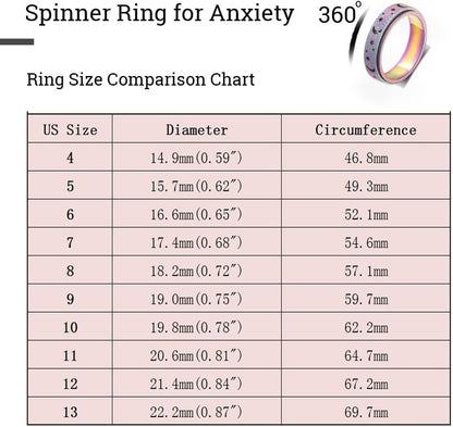 Anxiety Ring for Women Men, Titanium Stainless Steel Spinner Ring, 5 Colors, 6MM, Size 6-10, 3 Styles Anxiety Ring-Moon Star, Sandblasted Finished, Hollow Outer