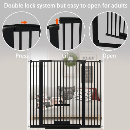 40.55" Tall 1.37" Ultra Narrow Spacing Dogs Pets Baby Gate with Door for Doorway Cat Safety Proof Indoor Extra 30.12-34.06" Wide Puppy Pressure Mounted No Drill White Black Metal Hallway