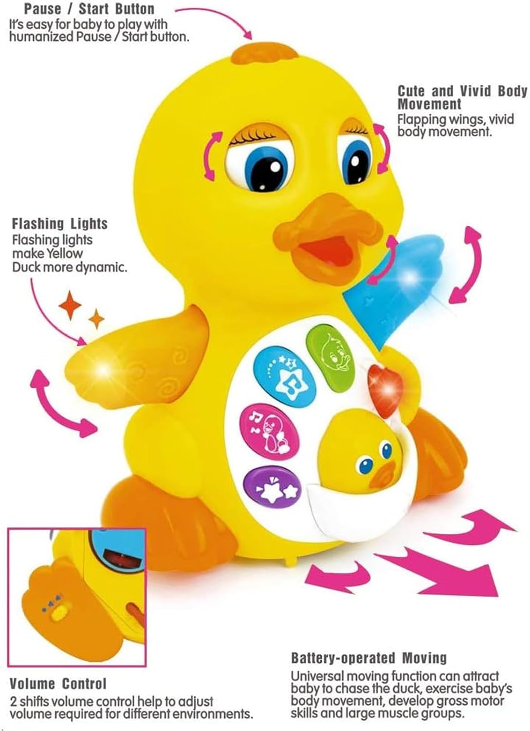 Musical Flapping Yellow Duck Interactive Action Educational Learning Walking Light Up Dancing Toy for 1 Year Old Baby Toddler Infant