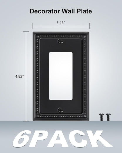 6-Pack Decorator Outlet Cover Plate, Pearls Decorative Switch Plates and Outlet Covers, Black Metal Wall Plates for Electrical Outlets, Receptacle, GFCI Outlet, Dimmer Switch