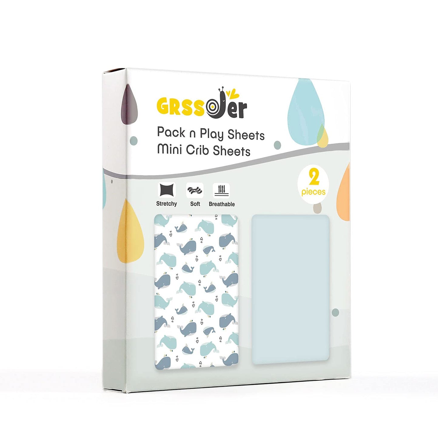 GRSSDER Stretchy Ultra Soft Jersey Knit Fitted Pack n Play Sheets Set 2 Pack, Portable/Mini Cribs
