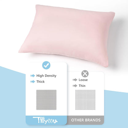 TILLYOU Toddler Pillowcase 2 Pack with Envelope Closure,13" x 18" Silky Soft Microfiber Travel Kids Pillowcase for Boys and Girls,Light Purple & Light Pink