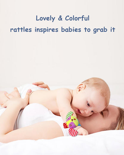 Soft Baby Rattle Toys Foot Finder Socks Wrists Rattles, Ankle Leg Hand Arm Bracelet Activity Rattle, Present Gift for Newborn Infant Babies Boy Girl Bebe 4pcs