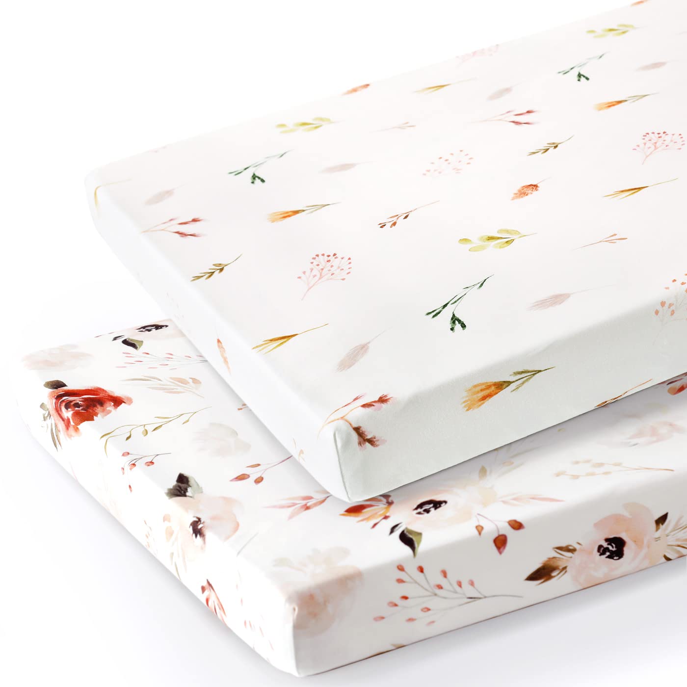 Stretchy Ultra Soft Jersey Knit Pack n Play Sheets Set 2 Pack, Portable/Mini Crib Sheets with Deep
