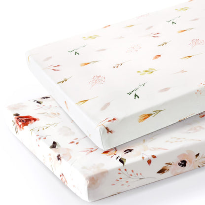 Stretchy Ultra Soft Jersey Knit Pack n Play Sheets Set 2 Pack, Portable/Mini Crib Sheets with Deep