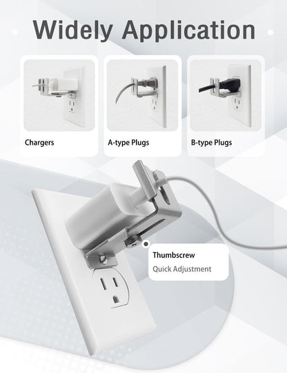 Charger Lock to Outlet, ILIVABLE Adjustable Metal Outlet Lock, Firmly Secures Power Plug from Unplugging (Silver, 1 Pack)
