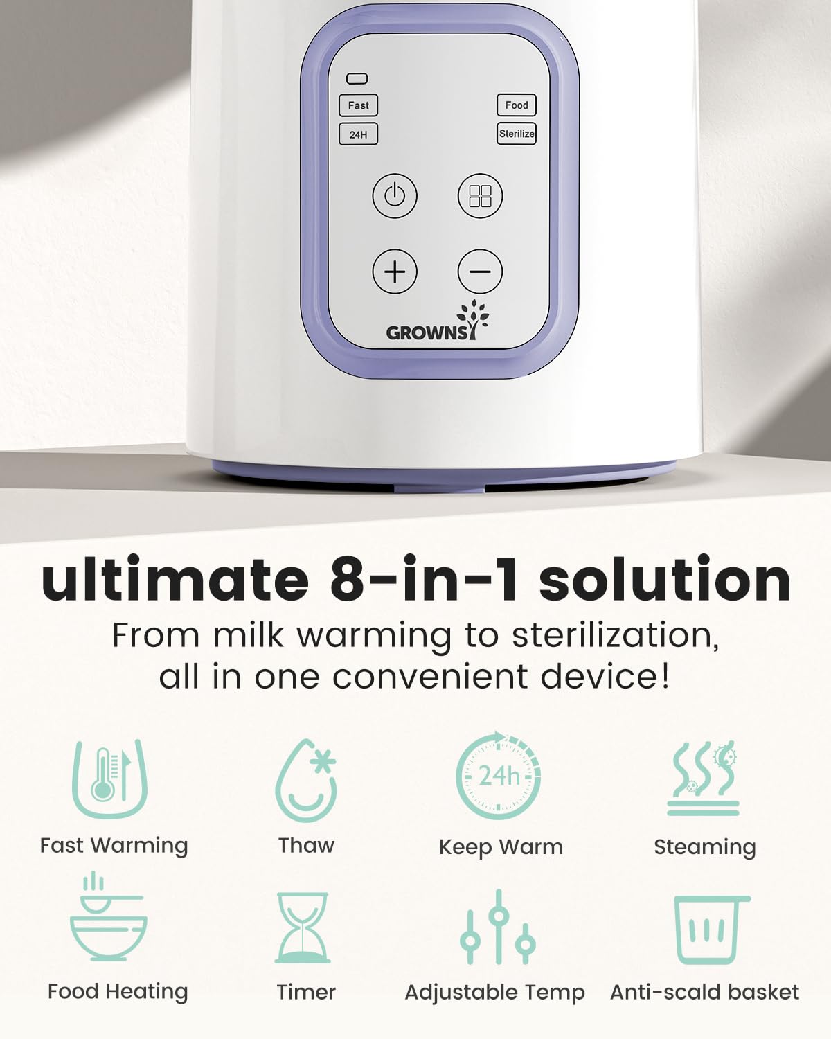 GROWNSY Bottle Warmer, 8-in-1 Fast Baby Bottle Warmer for Breastmilk or Formula, Smart Temperature